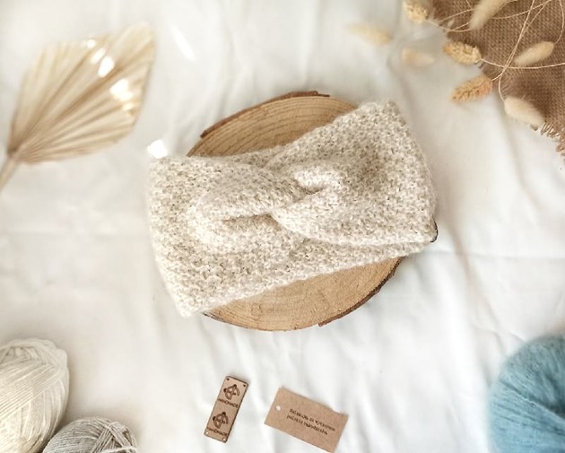 czapki damskie Opaska Ecru Merino i Baby Alpaki