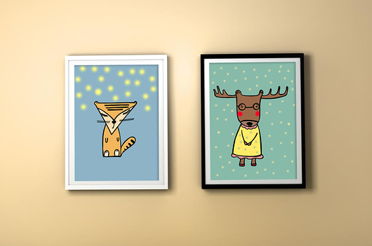 2 plakaty A3 łoś i lis MUKI design