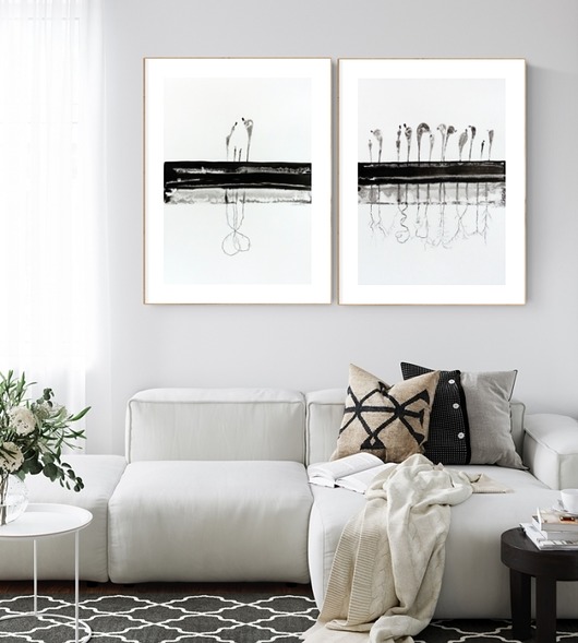 Zestaw 2 obrazów ręcznie malowanych 50x70 cm MiniMalArt