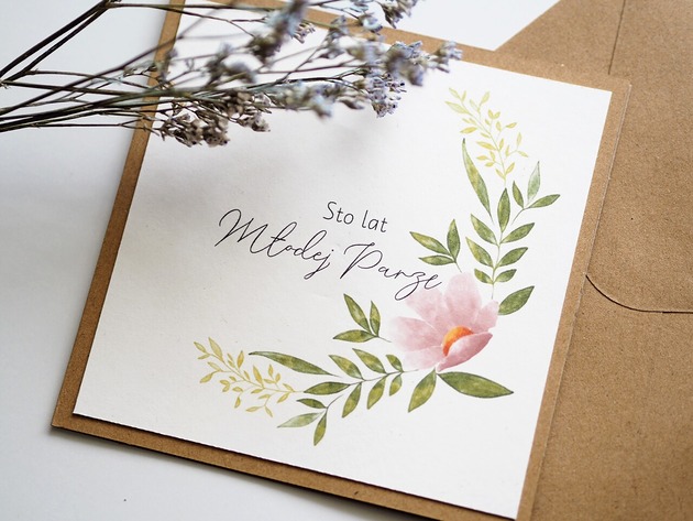 kartki scrapbooking Kartka na ślub rustykalna Wianek z kwiatem i listkami