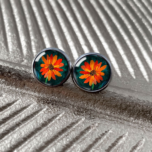 kolczyki szklane ORANGE FLOWER kolczyki wkrętki na dzień mamy