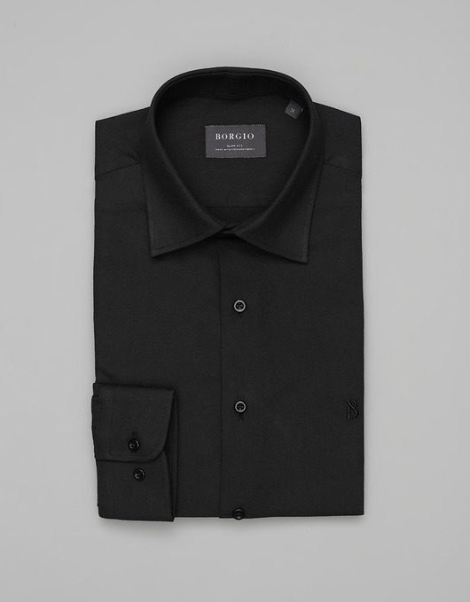 koszule męskie Koszula flumeri 00509 długi rękaw czarny slim fit