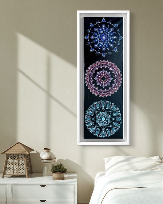 obrazy OBRAZ Tryptyk, dot painting, kropkowe, mandala, duży, pionowy, poziomy