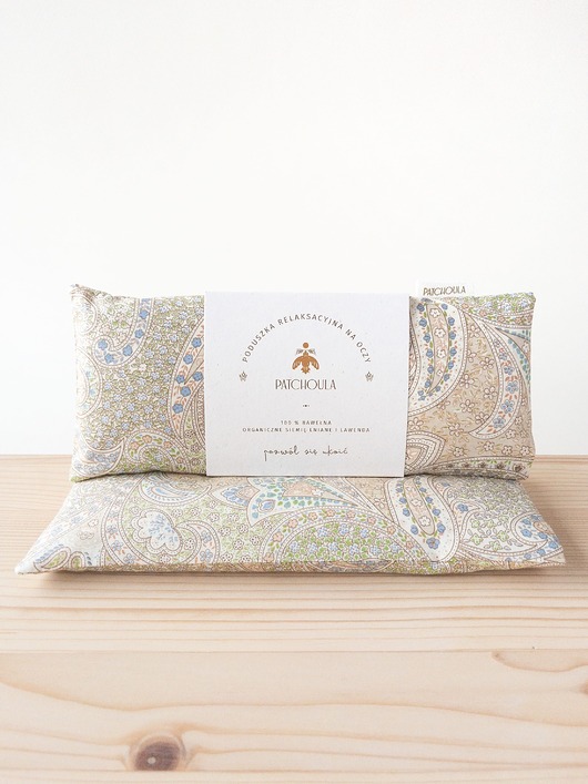 opaski na oczy Poduszka relaksacyjna na oczy z ekologicznymi nasionami lnu i kwiatami lawendy.