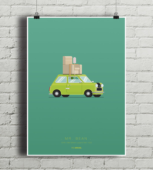 Mr. Bean - British Mini - plakat A4 minimalmill