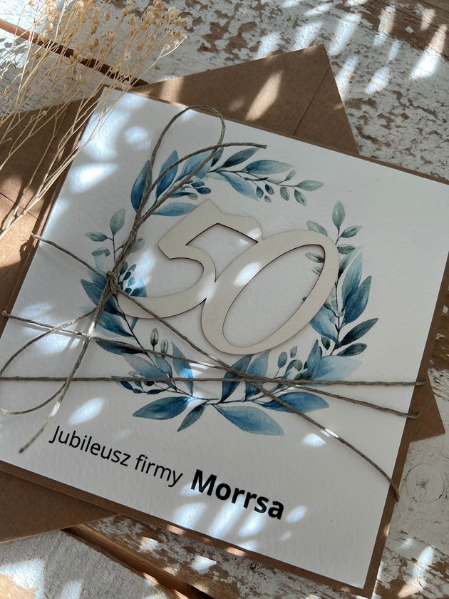 kartki scrapbooking Ręcznie robiona kartka na 50 jubileusz firmy z personalizacją (50-lecie dział