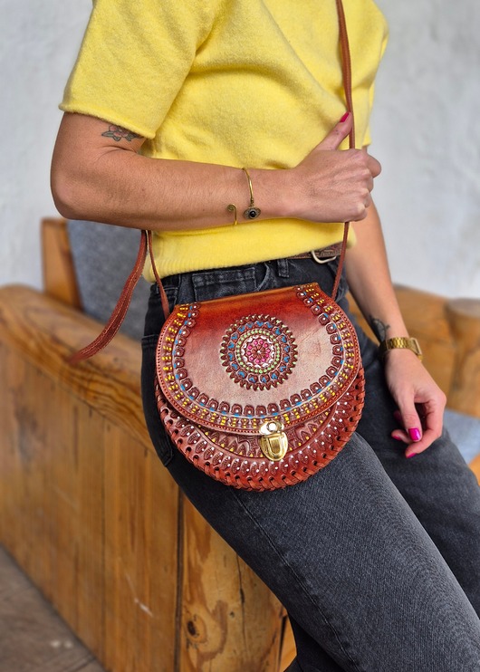 torby na ramię Torebka skórzana ręcznie robiona góralska Mirella ze skóry