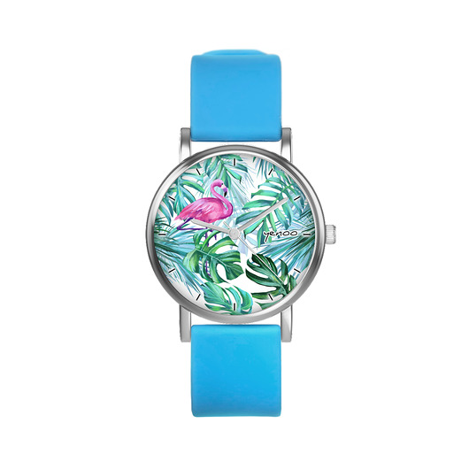 zegarki damskie Zegarek  mały - Flaming, tropikalny - silikonowy, niebieski