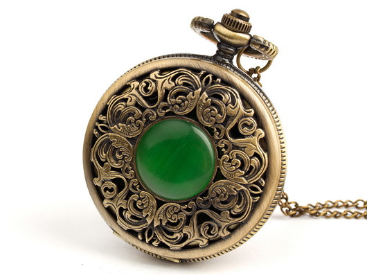 zegarki na łańcuszku ZIELONY KAMIEŃ  - Drobiny Czasu