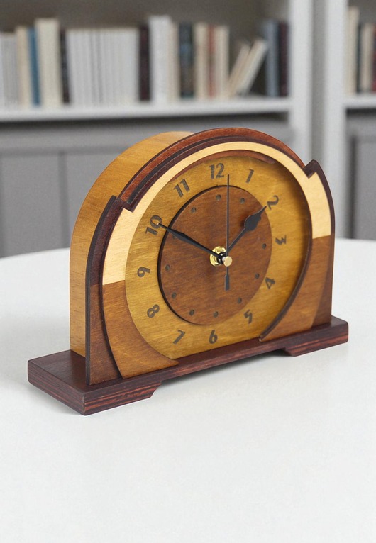 zegary Drewniany zegar art deco style - dekoracja kominka i biurka