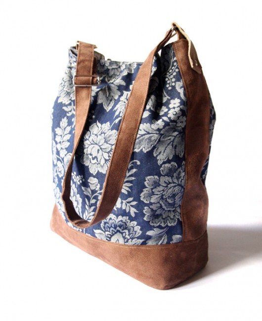 torba - navy blue jeans&chocolate&flowers 4-  elfagado