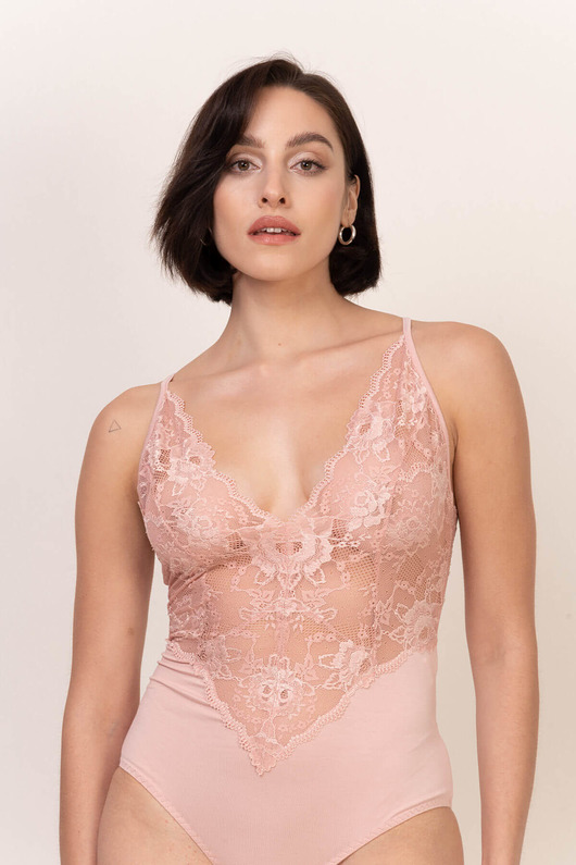 bielizna - inne BODY z koronką - brudny róż