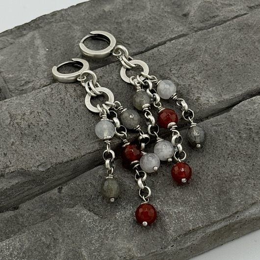 kolczyki z kamieniami Karneol, labradoryt, kamień księżycowy