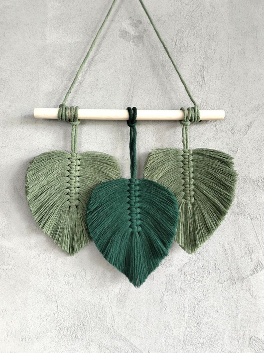 makramy Makrama Liście Ciemna Zieleń Ozdoba Ścienna Urban Jungle Boho 30x30 cm