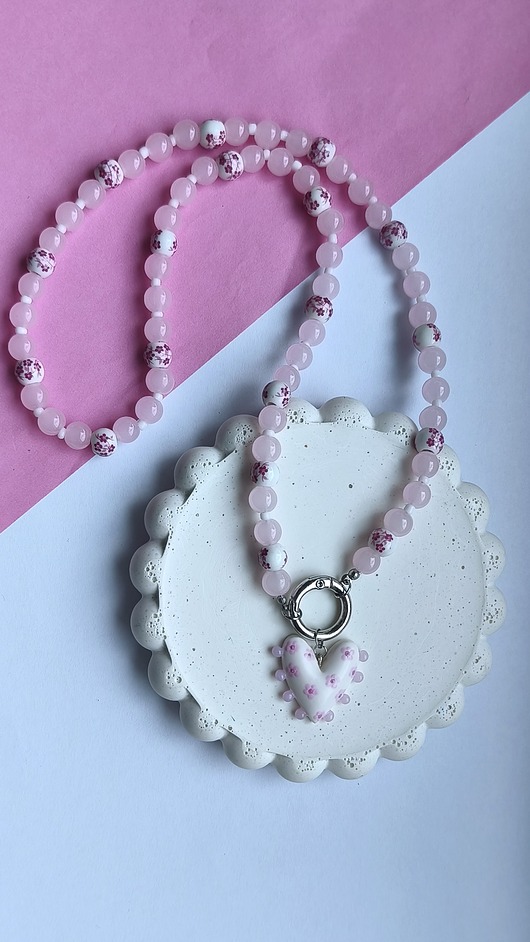 korale Naszyjnik FOLK heart puffy
