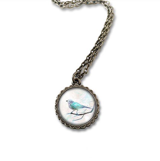 wisiory Medalion - Turkusowy ptaszek - mały, brąz