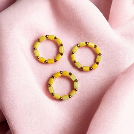 pierścionki elastyczne Żółty pierścionek : summer : masa perłowa, hematyt