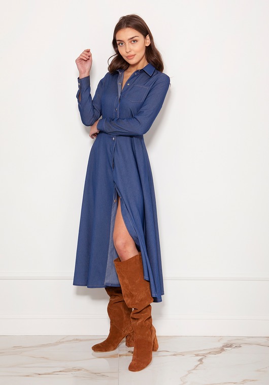 sukienki maxi damskie Długa, koszulowa sukienka, SUK190 jeans