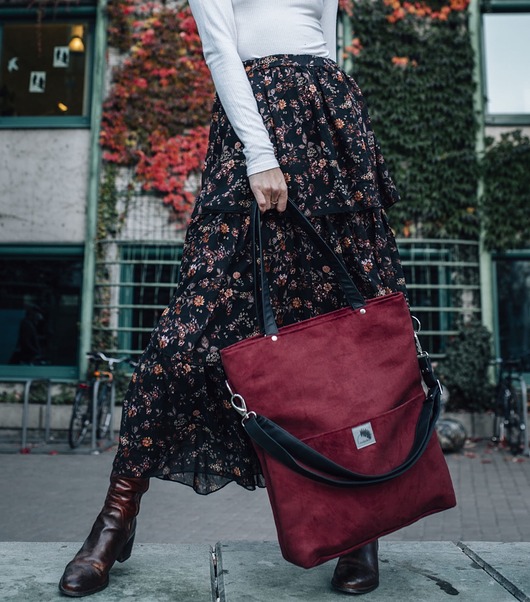 torby na ramię Duża wodoodporna torba z nubuku bordo