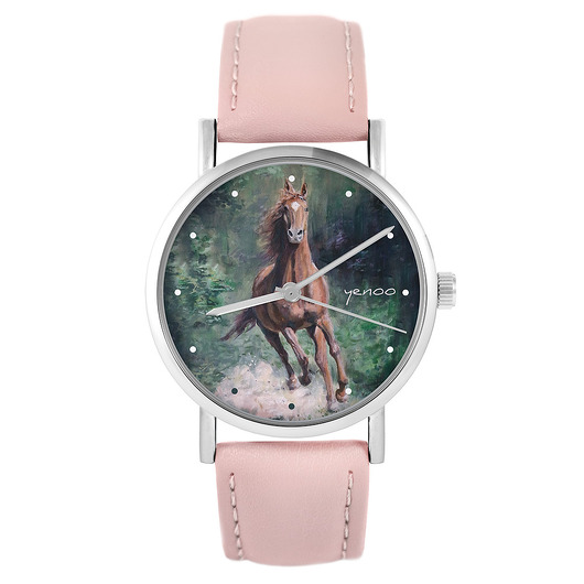zegarki damskie Zegarek - Koń las - skóra, pudrowy róż