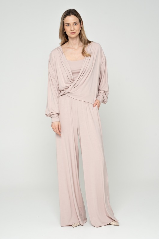 bluza bez kaptura damska Bluza kopertowa pudrowa