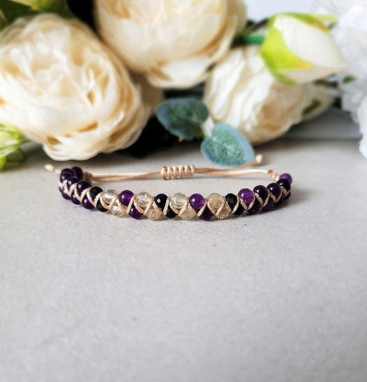 bransoletki z kamieni naturalnych Ochrona, bogactwo, szczęśliwy związek- z Turmalinem i Cytrynem