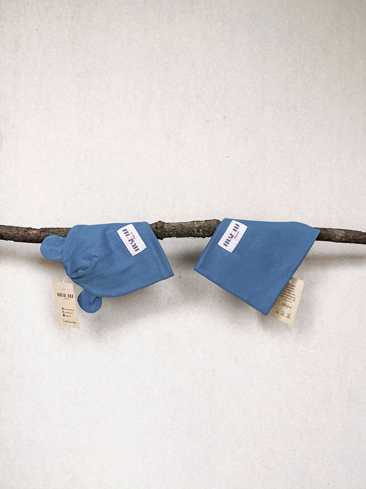 Czapka + komin BEAR BRUDNY BŁĘKIT Kruszonka baby wear