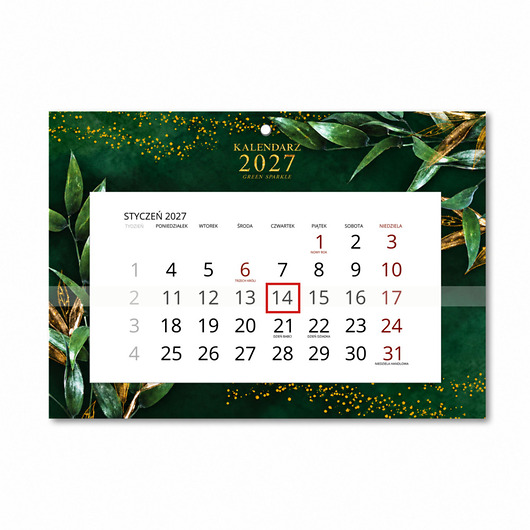 kalendarze i plannery Kalendarz Ścienny Pojedynczy 2027 Green Sparkle A4
