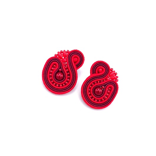 kolczyki soutache Mila kolczyki sztyfty sutasz czerwone z perłą Preciosa małe