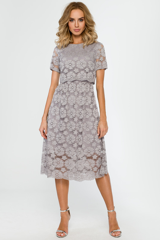 sukienki midi damskie Koronkowa sukienka midi-szara(M-405)