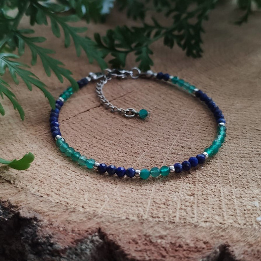 bransoletki z kamieni naturalnych Bransoletka z zielonym onyksem i lapis lazuli
