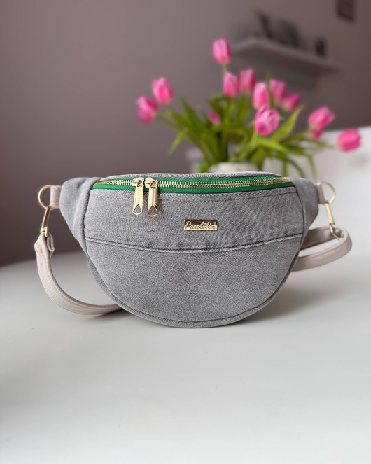 saszetka nerka Nerka Sky re:Love Grey Denim zielony zamek