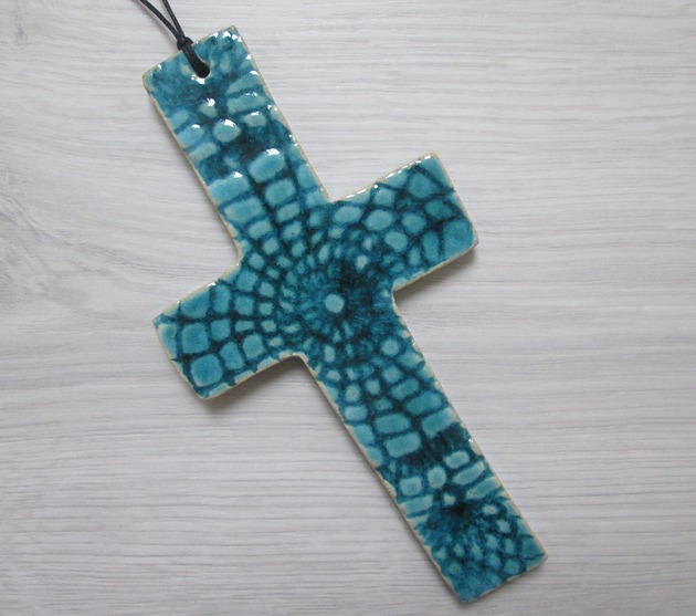 dodatki - różne krzyżyk turkusowy ceramiczny
