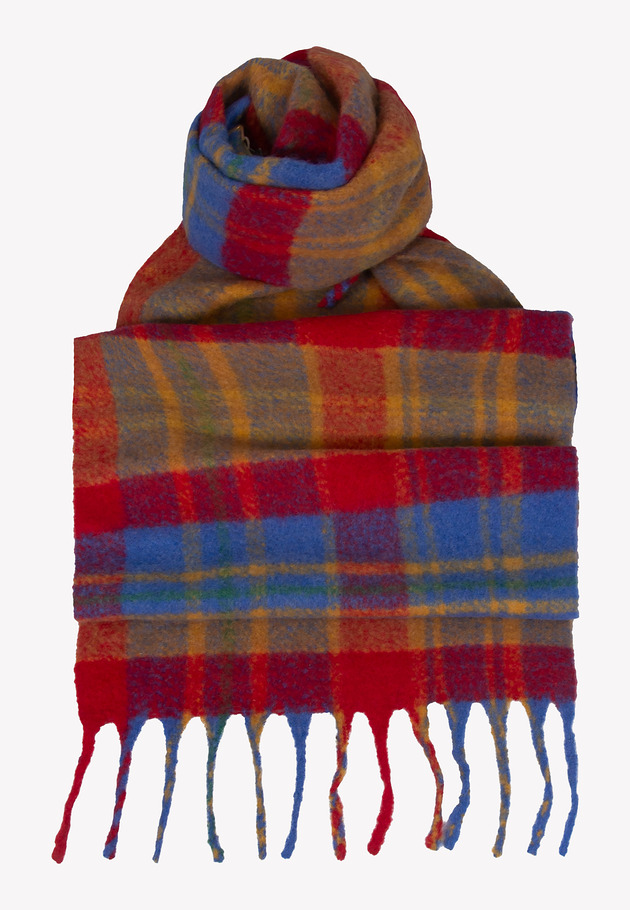 szale damskie Szal czerwony w kratę z frędzlami 40x200 cm