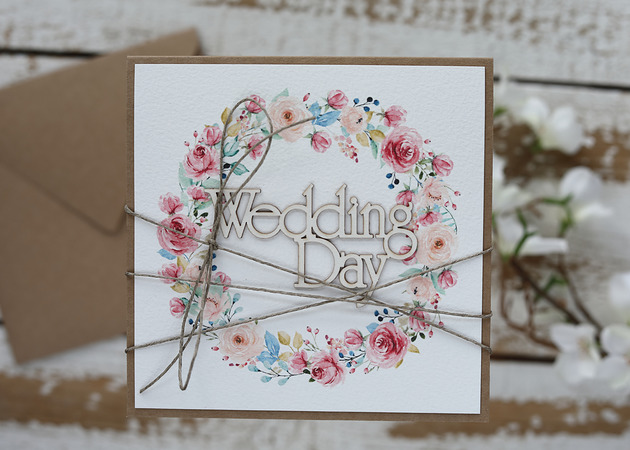 zaproszenia i kartki na ślub Stylowa kartka ślubna z kopertą Wedding Day