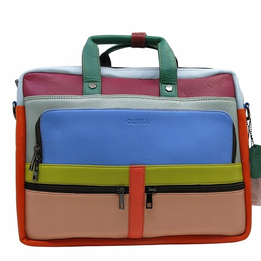 torby na ramię Aktówka torba na laptopa skórzana rączki regulowany pasek kieszenie OLIVKA