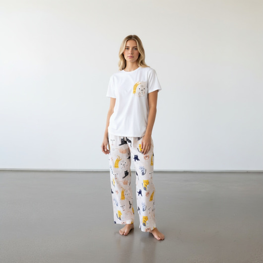 piżamy damskie Piżama Unisex bawełniana w koty