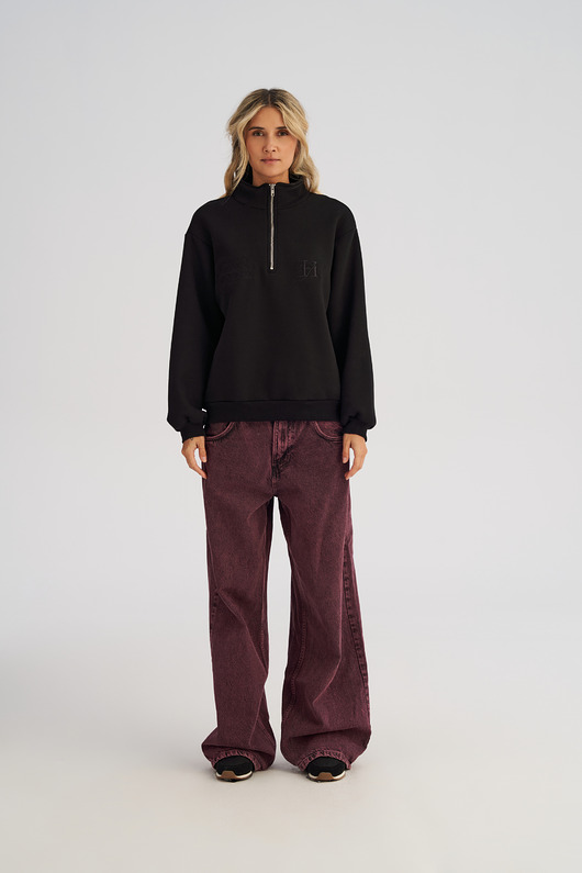 bluza bez kaptura damska Bluza TROYER ze stójką i zamkiem BLACK ON BLACK damska