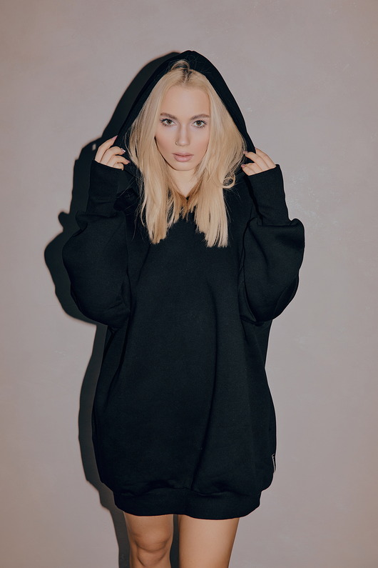 bluza z kapturem damska Bawełniana bluza BASIC OVERSIZE z kapturem CZARNA