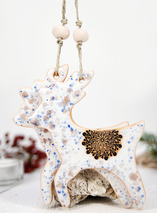 ozdoby choinkowe Ręcznie malowany ceramiczny renifer - ozodba choinkowa