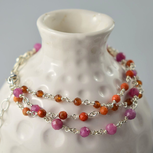 bransoletki z kamieni naturalnych Rubin, koral i granat - srebrna bransoletka