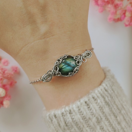 bransoletki wire wrapping Bransoletka Labradoryt stal chirurgiczna handmade wirewrapping