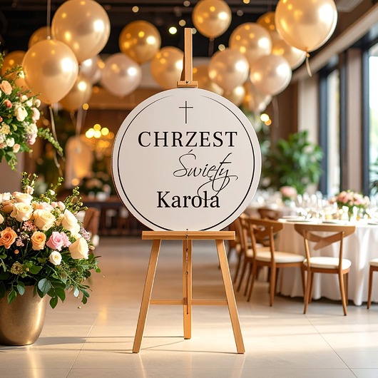 ozdoby na chrzest Tablica powitalna na Chrzest 50cm z IMIENIEM dziecka Napis na sztalugę