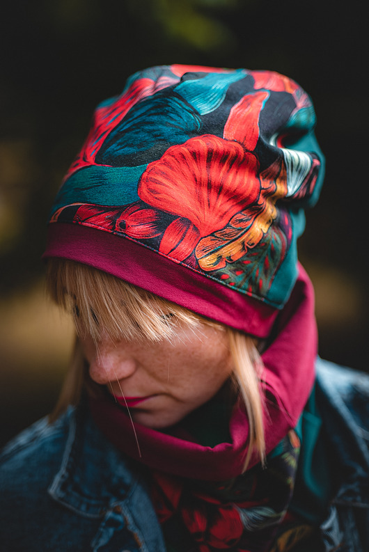 czapki damskie Komplet damski na jesień w kwiaty KWIATY LASU