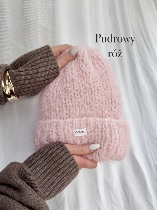 czapki damskie Puszysta czapka Cloud wełna merino alpaka *pudrowy róż*