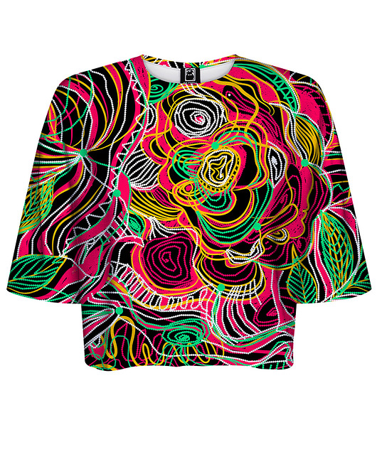 t-shirt damskie DR.CROW T-shirt Krótki CROP Drawn Flowers