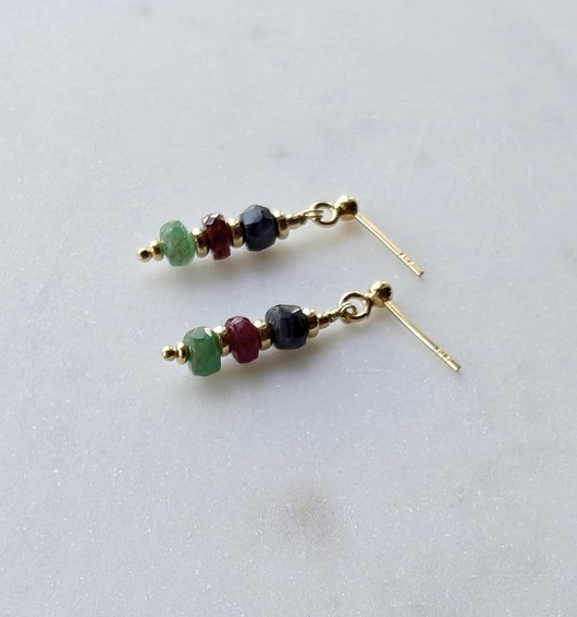 kolczyki pozłacane Szafir rubin szmaragd, pozłacane kolczyki