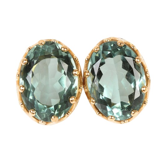 kolczyki pozłacane Złote kolczyki Magnifique z zielonym ametystem