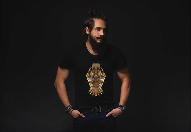 t-shirty męskie Koszulka organiczna z nadrukiem Steampunk Owl