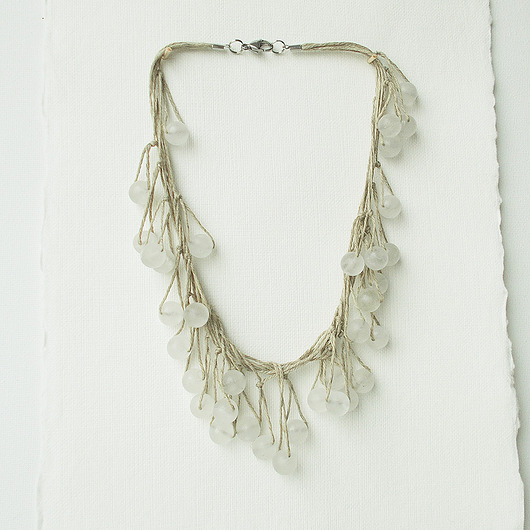 kolie Szara biel Naszyjnik lniany